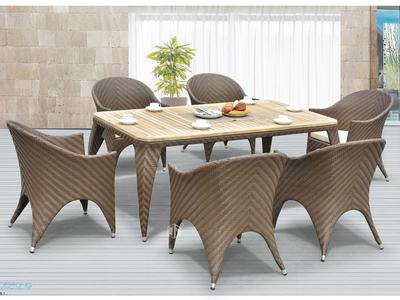 Rattan Garden Furniture Sets 1+6 With Teak Wood Table Top DR-3356T/C